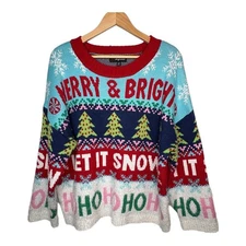 33 Degrees Merry Bright Let It Snow Ho Ho Ho Christmas Sweater Plus Size XXL
