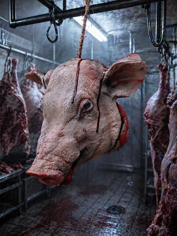 Halloween Prop Severed Pig Head Haunt Attraction Horror Film Butcher Meat Pork