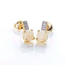 9ct Opal Diamond Stud Earrings Gold Natural White 1.23ct Boxed Gift