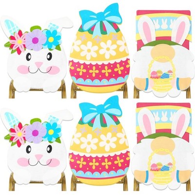 6 Pcs Easter Chair Covers Spring Flower Easter Bunny Egg Gnome Back Cover Remova