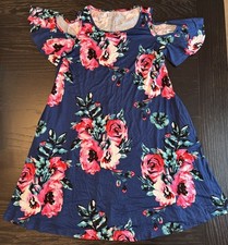 Size M - SHEIN Summer Vacation Style Printed Dress | Blue w/ Red Pink Flowers