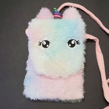 Fuzzy unicorn multi-colored crossbody bag