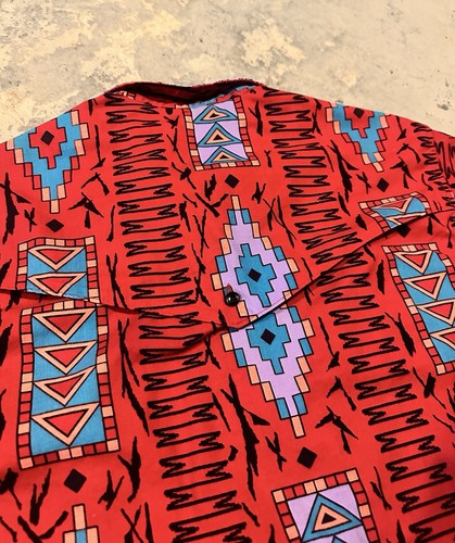 Vintage Wrangler Brushpopper Aztec Print Western Cowboy Button Up Shirt 16/34 - Picture 4 of 7