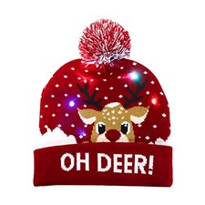 LED Christmas Hat, Light Up Christmas Hat Unisex Knitted Beanie Holiday 1red