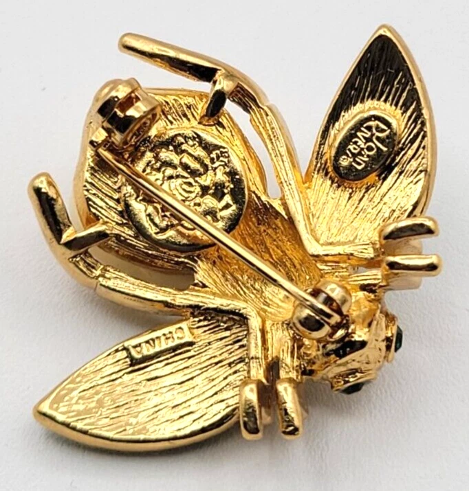 Joan Rivers 白色和绿色珐琅金色栀子蜜蜂别针限量版 — 第 4/4 张图片