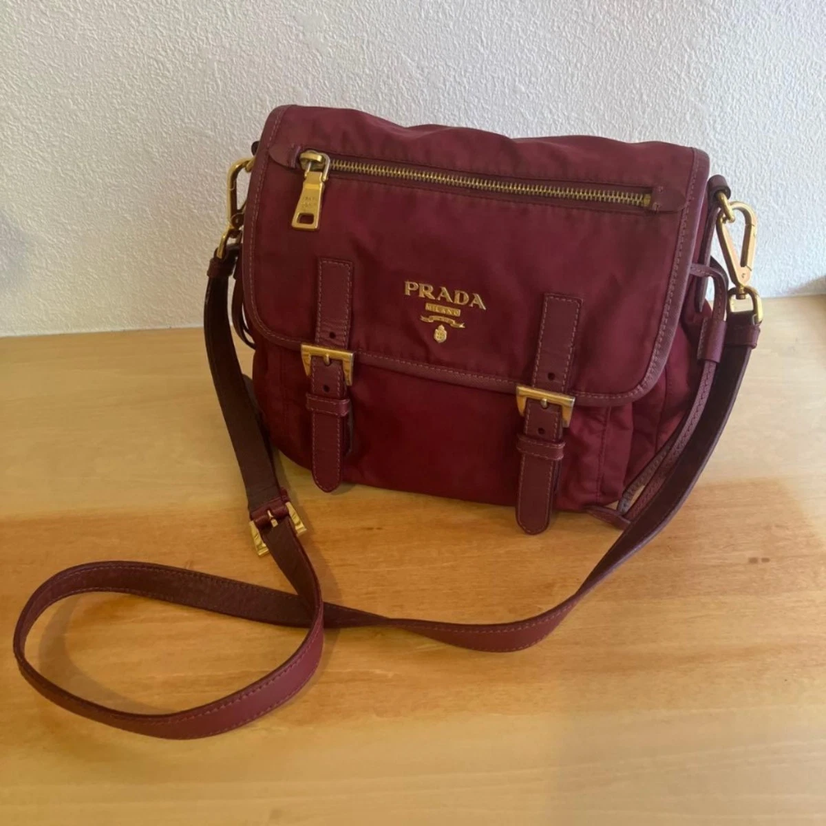 PRADA AUTHENTIC Brown Tessuto Nylon Messenger Bag with Leather Trim Prada Tessuto Nylon Nylon Messenger Bag Medium - Neutrals  main image 3