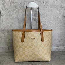 Coach Mini Tote Bag Signature PVC Leather Beige Authentic Near Mint