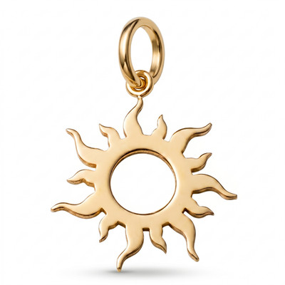 14k Yellow Gold Sun Charm Pendant Flaming Rays Elegant Small Fine Jewelry Gift