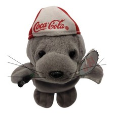Coca-Cola COKE CUTE SEAL W/ BASEBALL CAP HAT 8" Bean Bag STUFFED ANIMAL Toy 1997