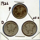 W@W 1926-p, d 1925-s  MERCURY DIMES !!!! ( 3 dimes !!! ) Average Circulated  !!!