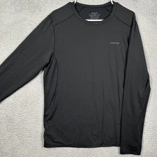 Patagonia Baselayer Shirt Long Sleeve Men Large Black Stretch Slim Fit Cool Logo