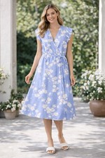 Ann Taylor Petite 14P Blue Floral Wrap Dress — NEW without tag: