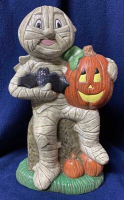 Mummy on Tombstone & Pumpkins & Bat  12'' T Ceramic Bisque Ready to Paint