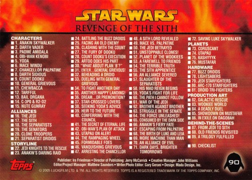 TOPPS 2005 STAR WARS REVENGE OF THE SITH PICK-A-CARD BASE TRADING CARDS #1-90 - Picture 181 of 181