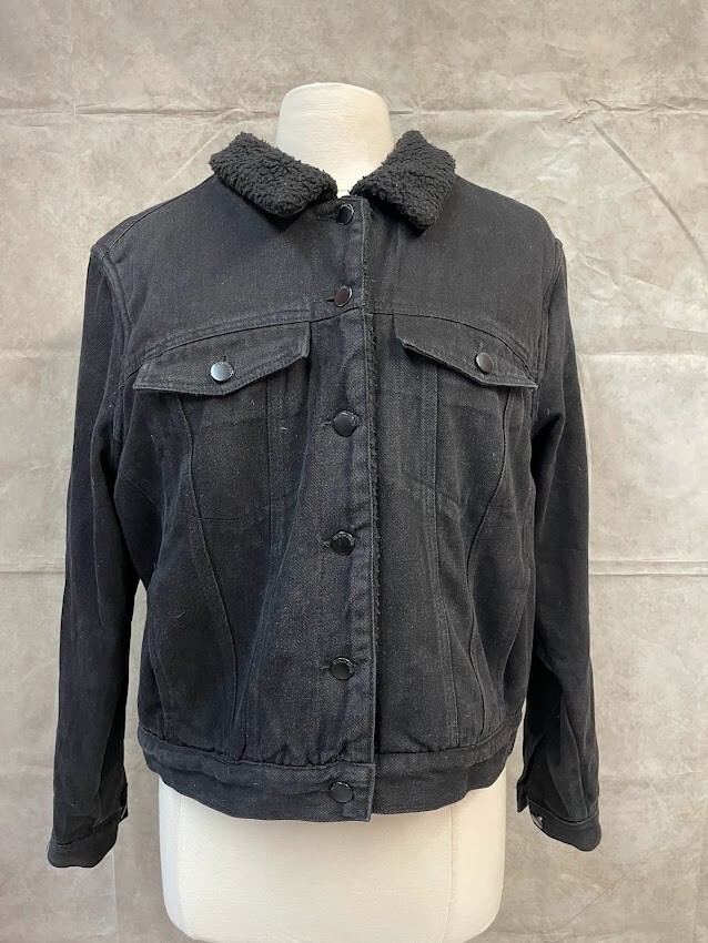 Ashley Vintage Charm Women's Denim Jacket Sherpa Lined Black Size