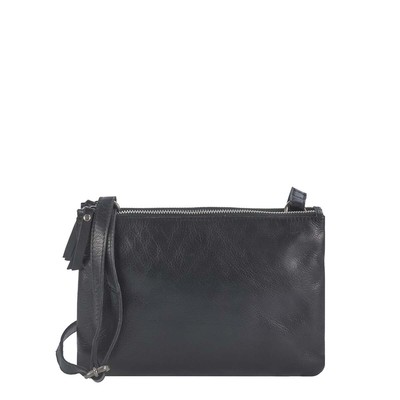 Umhängetasche 25x16cm Leder 2 einzelne Fächer Schultertasche schwarz Greenburry