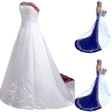 Vintage Embroidered Wedding Dresses Plus Size Satin Strapless Bridal Gown