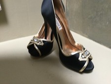 Badgley Mischka evening high heels open toe shoes Black/gold trim US 6,5 NEW
