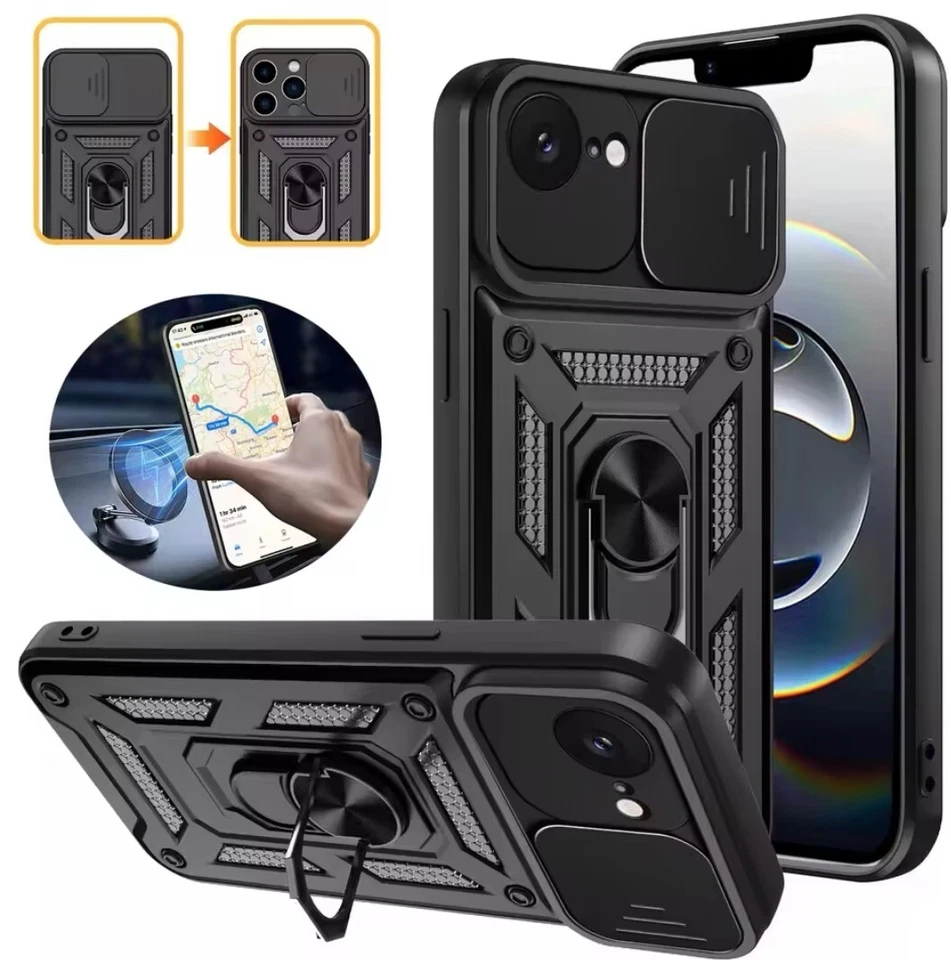 Case for iPhone17 Pro Max 16e 15 14 Pro Max 13 12 Slide Camera Cover Ring Stand - image 2 of 4