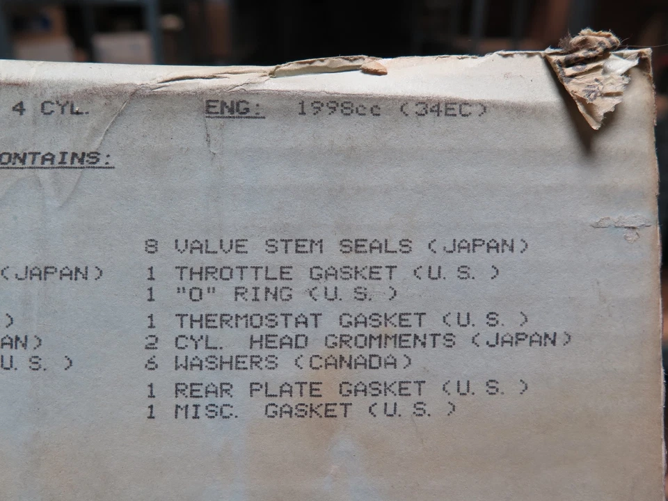 Juego de juntas de culata de motor Torque Master HS32580 84-85 Toyota Van NOS (36D) Foto 4 de 4