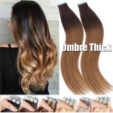 Thick-Glue Tape In 150G Real Remy Human Hair Extensions Thick Full Head Ombre US