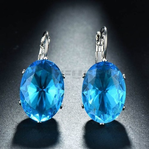 Women 925 Sterling Silver Oval Cubic Zirconia Drop Dangle Earrings Jewellery UK - Picture 54 of 72