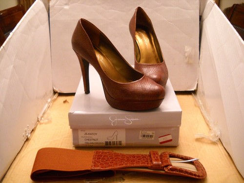 Jessica Simpson Katoy Chestnut Brown Italian Crocodile Platform Pump Heels 7.5