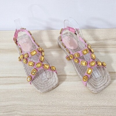 Gucci Crystal Embellished Espadrille Flat  Sandals Size 36.5