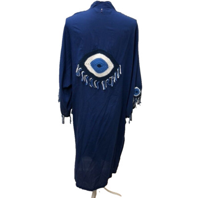 Nonat Mar Evil Eye Kaftan Womens XS Small Blue Beach Resortwear Lounge 