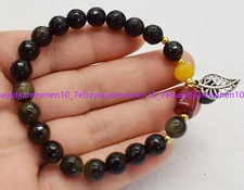 Faceted 8mm Gold Obsidian Round  Coral Cylinder Beads Elastic Bracelet 7.5 in