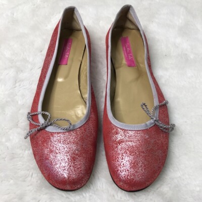 London Sole Womens Red Metallic Ballerina Flats Size 40 Round Toe with Bow 
