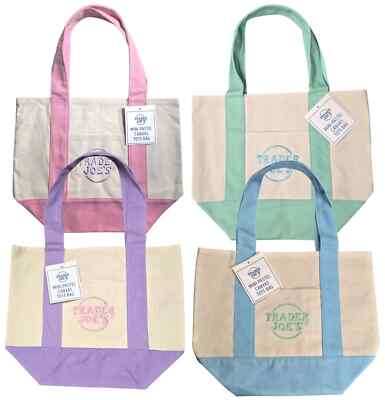 Trader Joe's Pastel Mini Canvas Tote Bags 2025 LIMITED EDITION  LOT OF 4