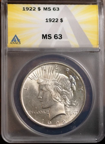 1922 $1 Silver Peace Dollar MS 63 New ANACS # 7432939 + Bonus