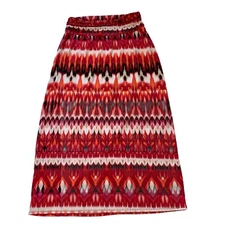 I.N. Studio Women Maxi Skirt Plus 2X Stretch Long Knit Multi Red Pink Orange