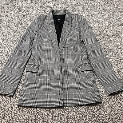 Stradivarius Women Blazer Jacket XS Black White Houndstooth Check Smart Workwear