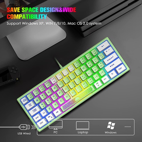 ZIYOULANG K61 60% Wired Gaming Keyboard with LED Backlit for Office Typist PC - Picture 12 of 18