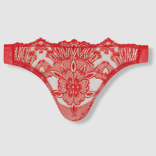  185 I.D. Sarrieri Women's Red Crossette Embroidered Lace Thong Panty Size S/1