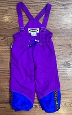 Obermeyer Girls Size 4 Snow Ski Bibs Suit Pants Purple Blue Grow Cuffs Overalls