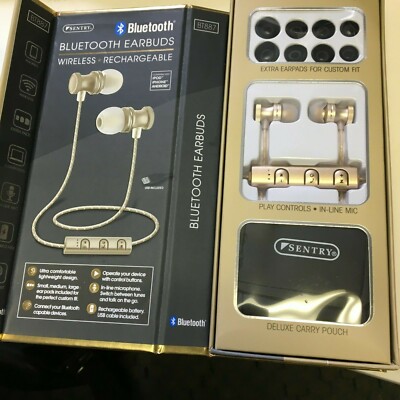 Sentry Stereo Bluetooth Wireless (wire free) Earbuds (BT887) GOLD   NEW