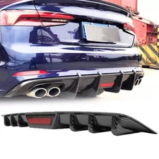 Carbon Fiber Style Rear Bumper Lip Diffuser w/ Light For AUDI A4 A5 A6 Quattro