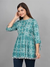 Women Tunic wear ; Green/Blue/Black/Pink Floral Printed A-line Tunic Kurti