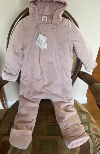 Baby Gap Sherpa Bear Bunting One Piece Hoodie Jacket 12-18 Mos Pink Hearts