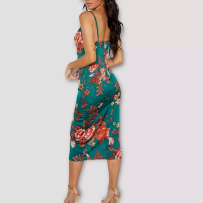 shein women's floral print ruched slit midi dress reviews SHEIN Women's Floral Print Ruched Split Thigh Satin Cami Dress Woman Large  NWOT