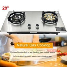 28'' Natural Gas Cooktop Stoves High Power Built-in Tempered Glass with 2 Burner