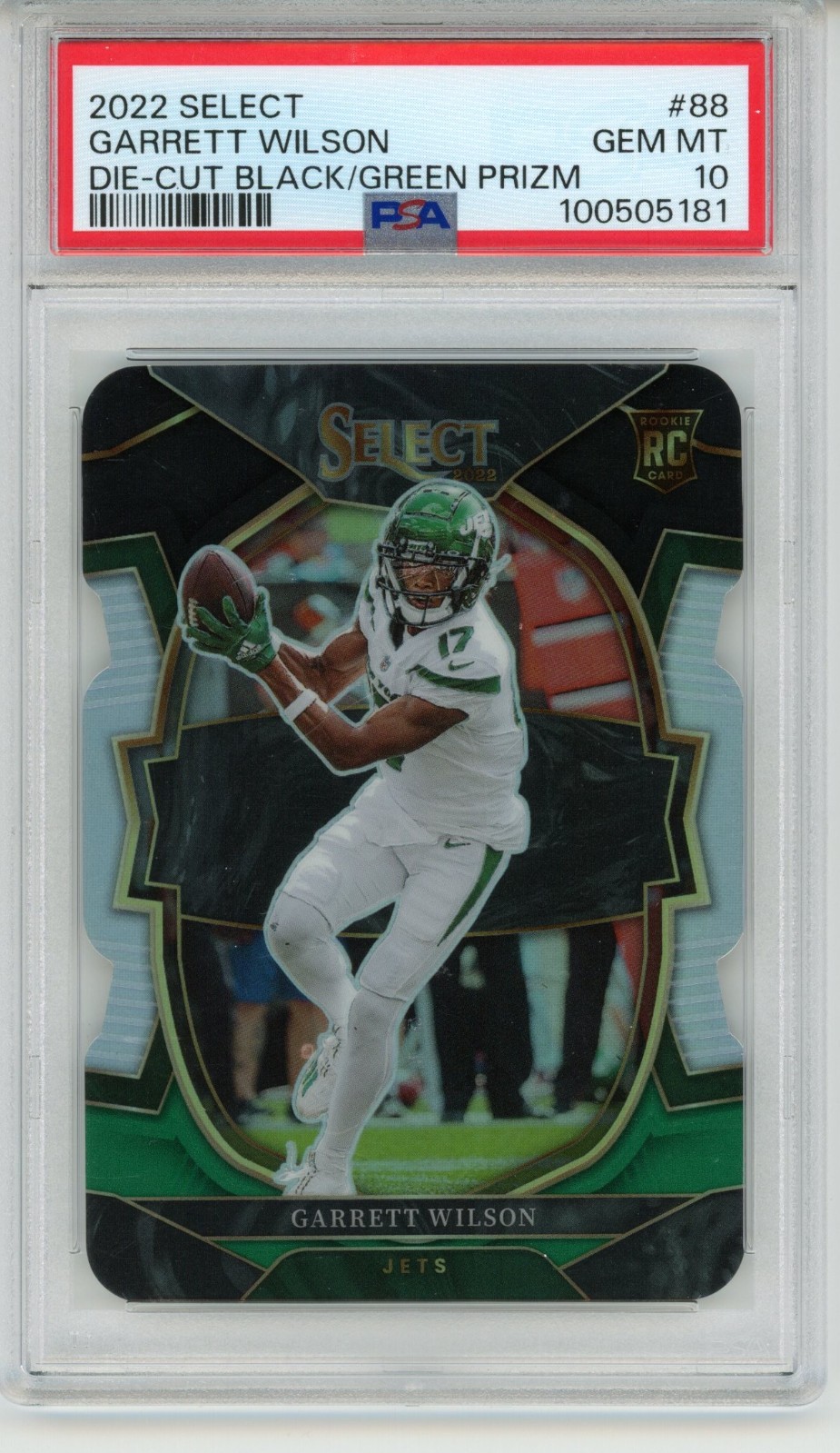 2022 Panini Select - PSA 10 Garrett Wilson #88 Green & Black Prizm Die-Cut (RC)