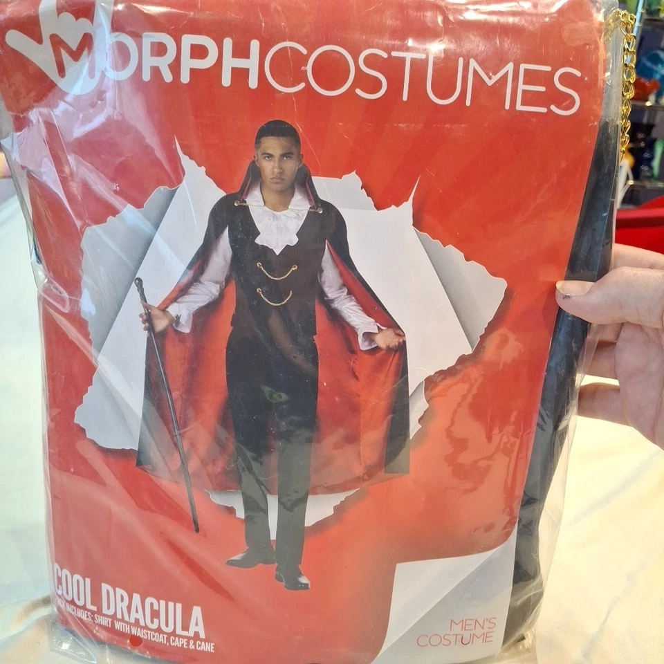 Genial Disfraz de Drácula Adulto Hombre Mediano Vampiro Halloween Capa Chaleco Bastón COSPLAY Foto 2 de 4