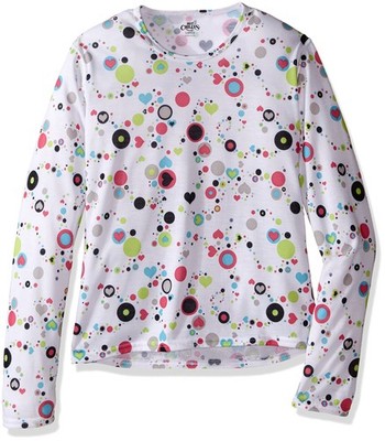 Hot Chillys Youth Pepper Skins Crewneck, Dots & Hearts-White, MEDIUM