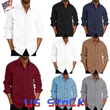 Mens Casual Shirt Button Down Long Sleeve Formal Dress Tops Plain Tee Shirt US