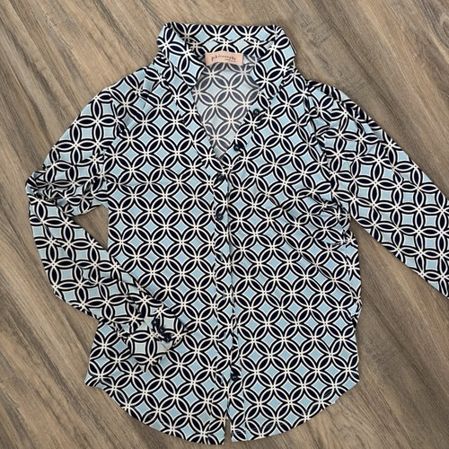 Philosophy Soft Blue White Collared Geometric Long Sleeve Button Up Shirt Medium - Picture 9 of 24