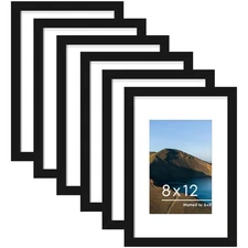 PEALSN 8x12 Picture Frame Set of 6, Display Pictures 6 x 8 with Mat or 8 x 12...